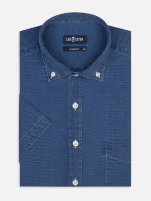 Grab short sleeves shirt indigo   - Button down collar