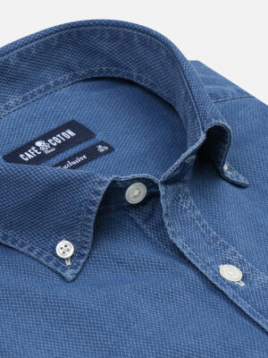 Grab short sleeves shirt indigo   - Button down collar