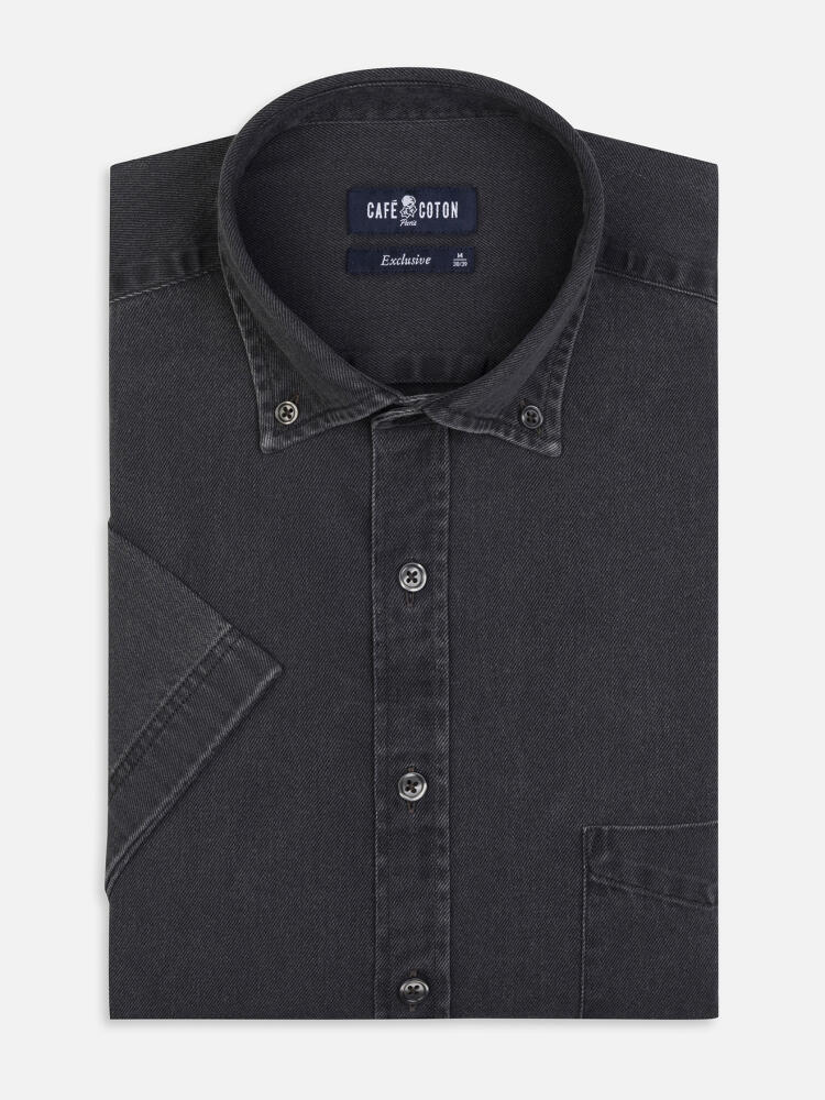 Chemise manches courtes Gustav en denim carbone  - Col boutonné