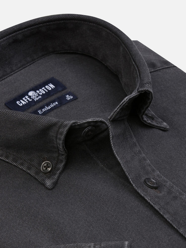 Chemise manches courtes Gustav en denim carbone  - Col boutonné