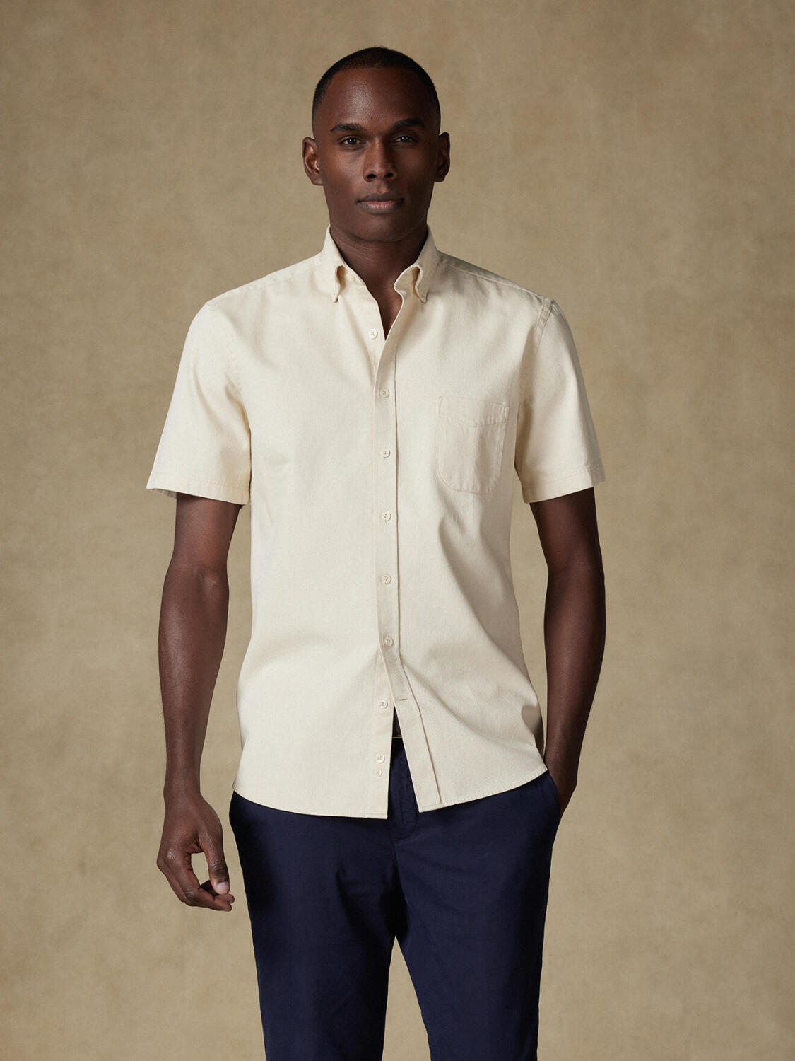 Buton down collar Gustav denim shortsleeves shirt - Off White