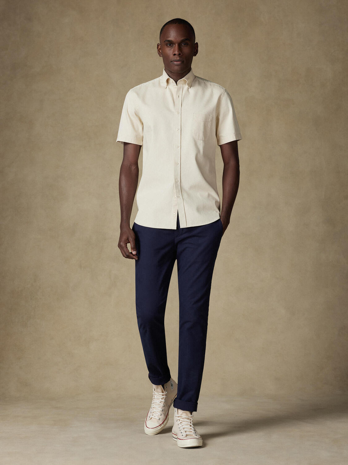 Buton down collar Gustav denim shortsleeves shirt - Off White