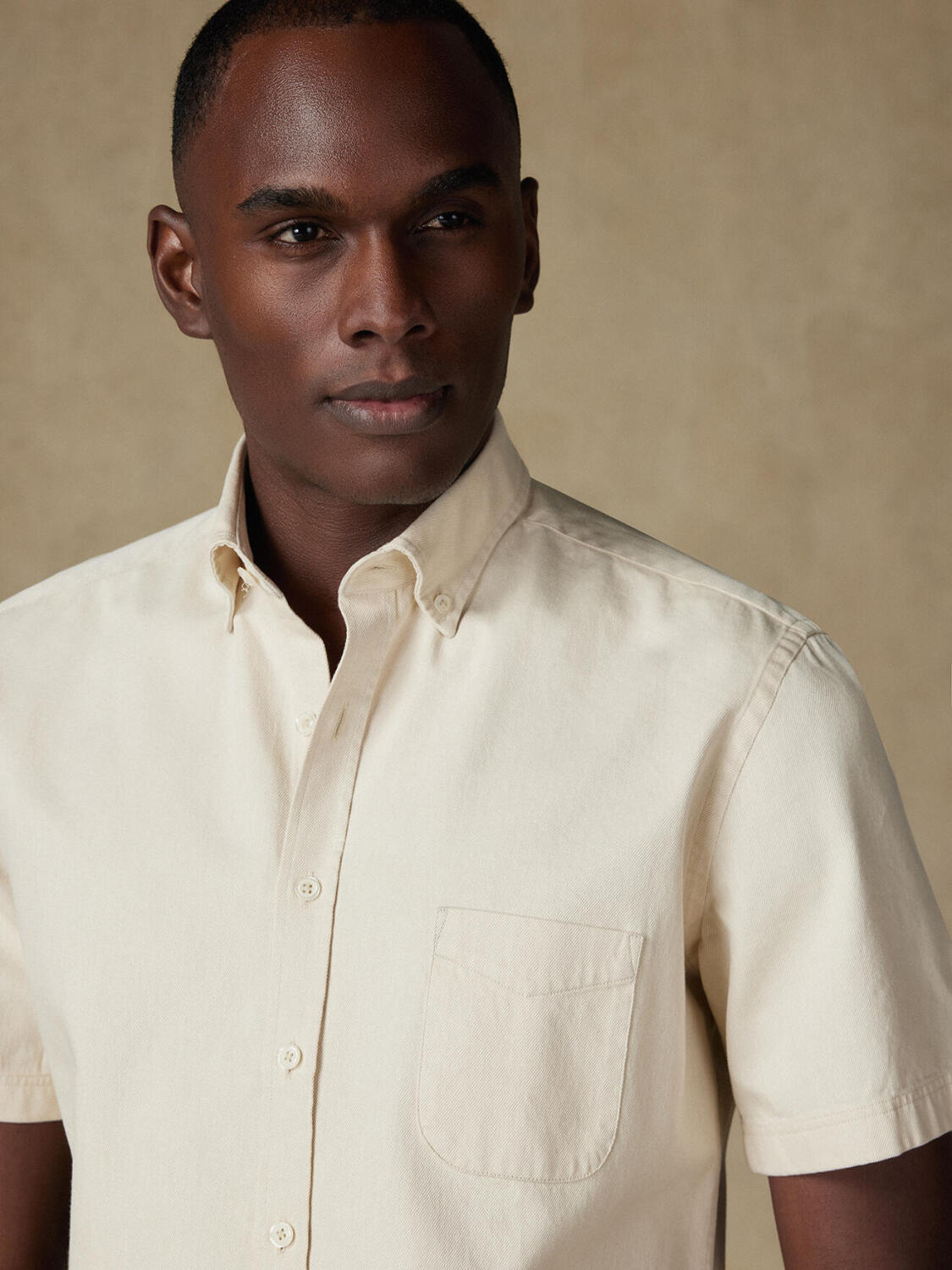 Buton down collar Gustav denim shortsleeves shirt - Off White