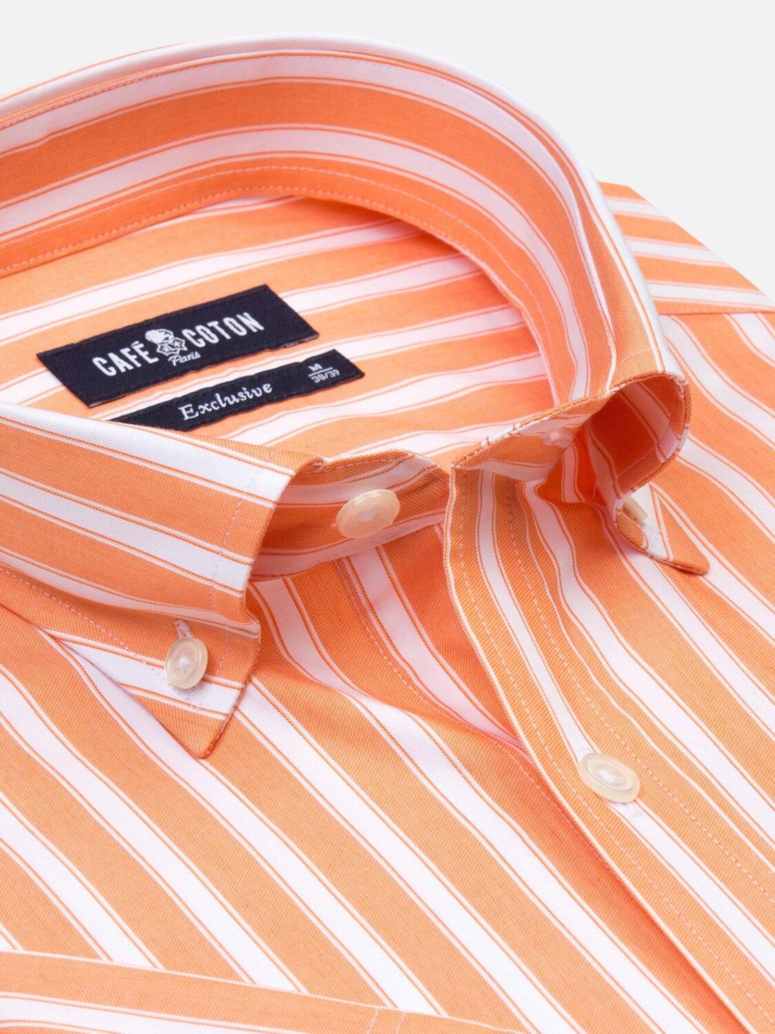 Orange and white stripes twill shirt  - Short sleeves
