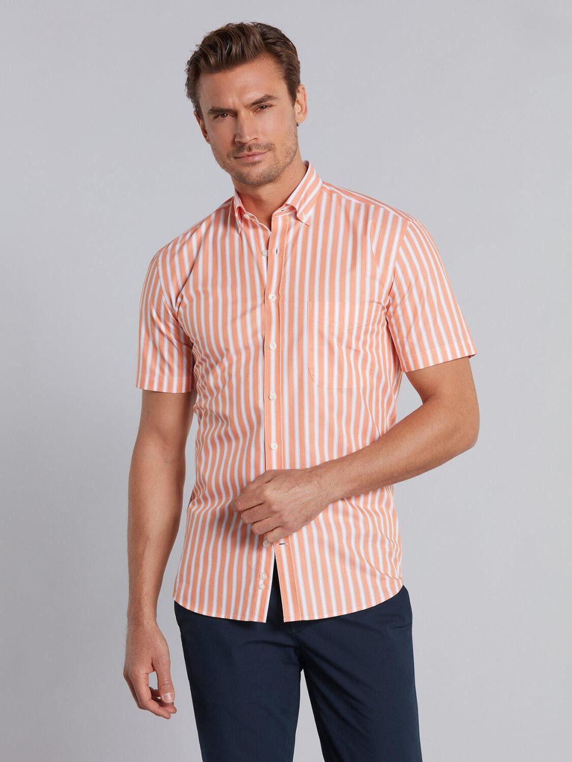 Orange and white stripes twill shirt  - Short sleeves