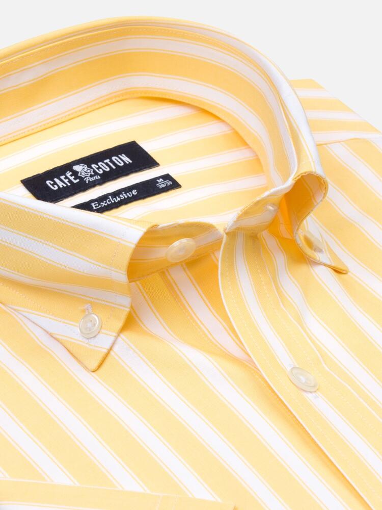 Yellow and white stripes twill shirt  - Short sleeves