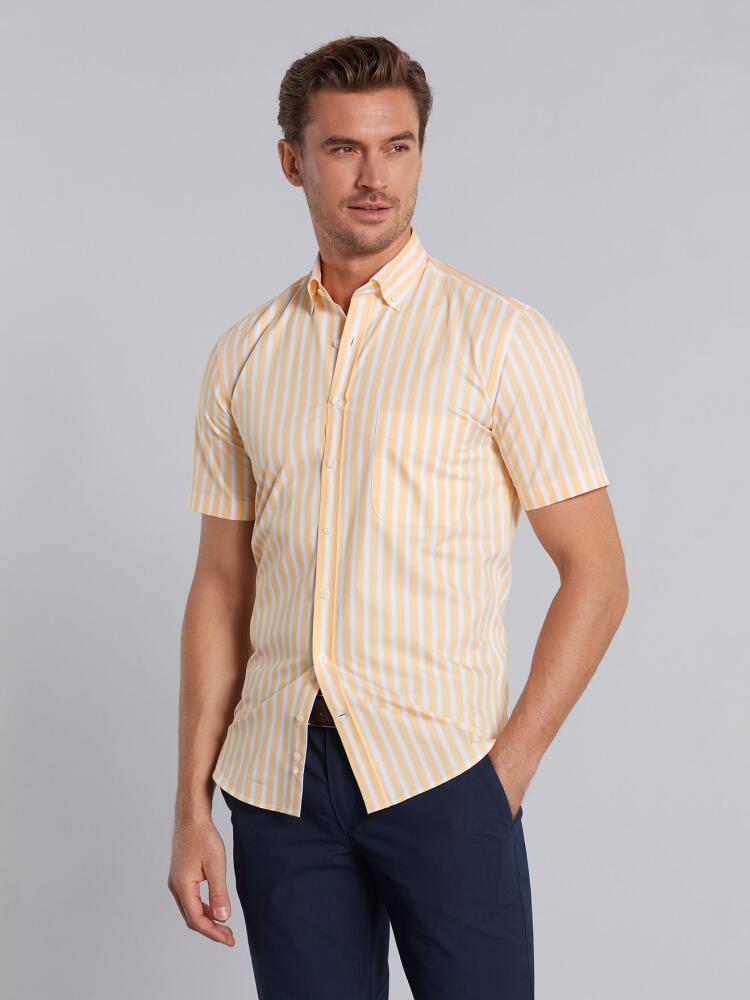 Yellow and white stripes twill shirt  - Short sleeves