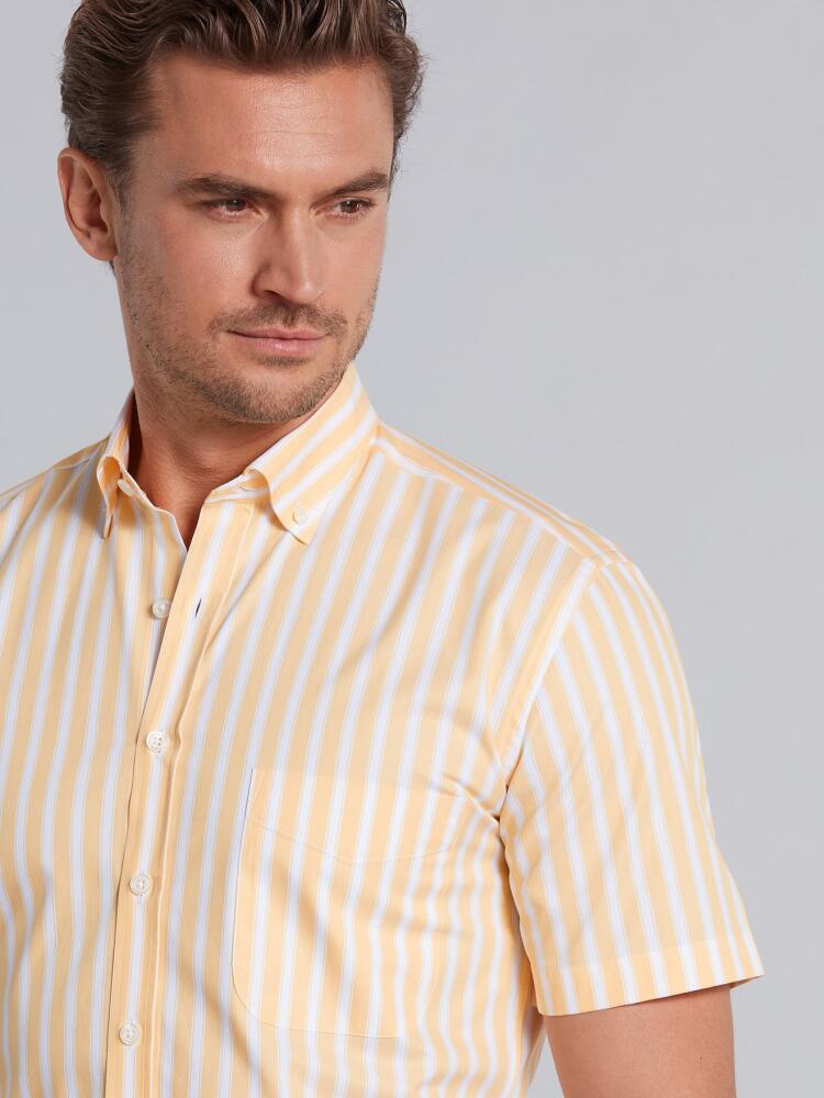 Yellow and white stripes twill shirt  - Short sleeves