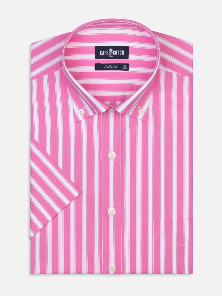 Pink and white stripes twill shirt  - Short sleeves