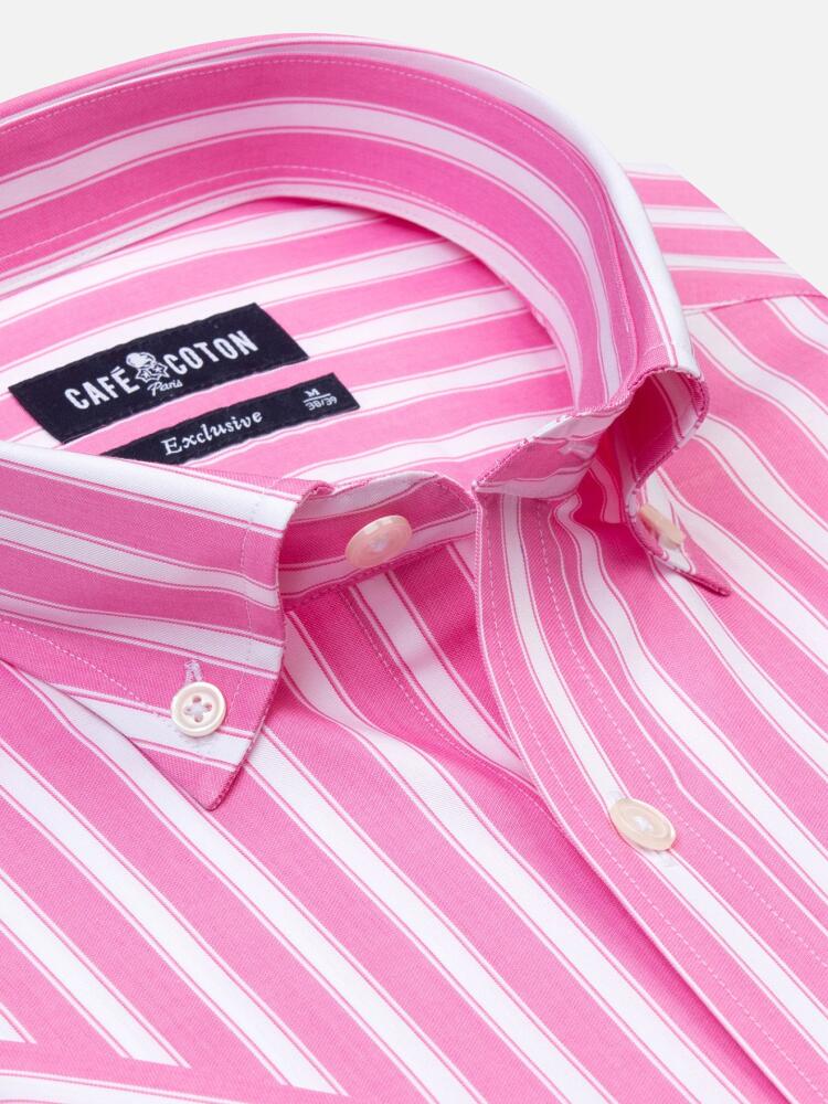 Pink and white stripes twill shirt  - Short sleeves