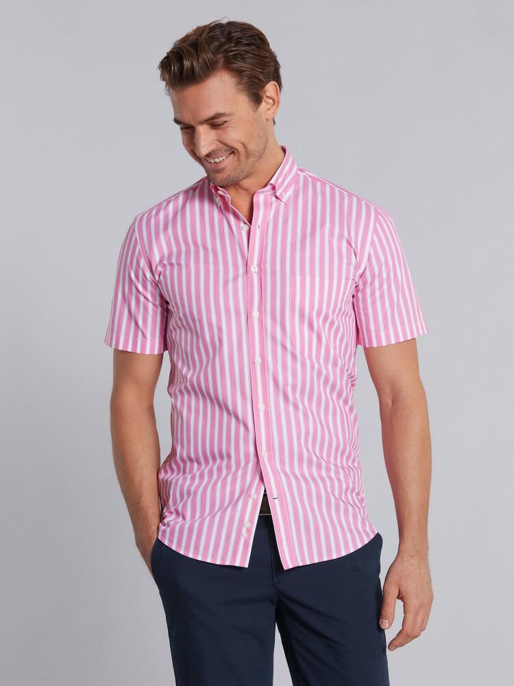 Pink and white stripes twill shirt  - Short sleeves