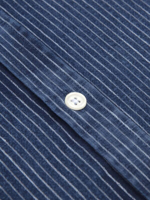 Island short sleeves shirt with indigo stripes   - Button down collar