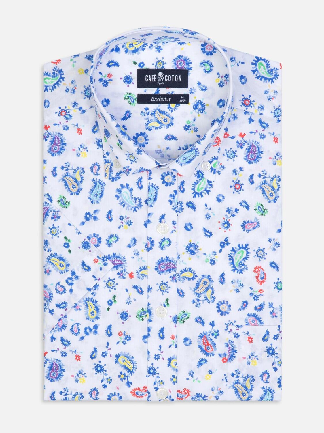 Kurzarmhemd Julius mit Blumendruck - Button-Down-Kragen