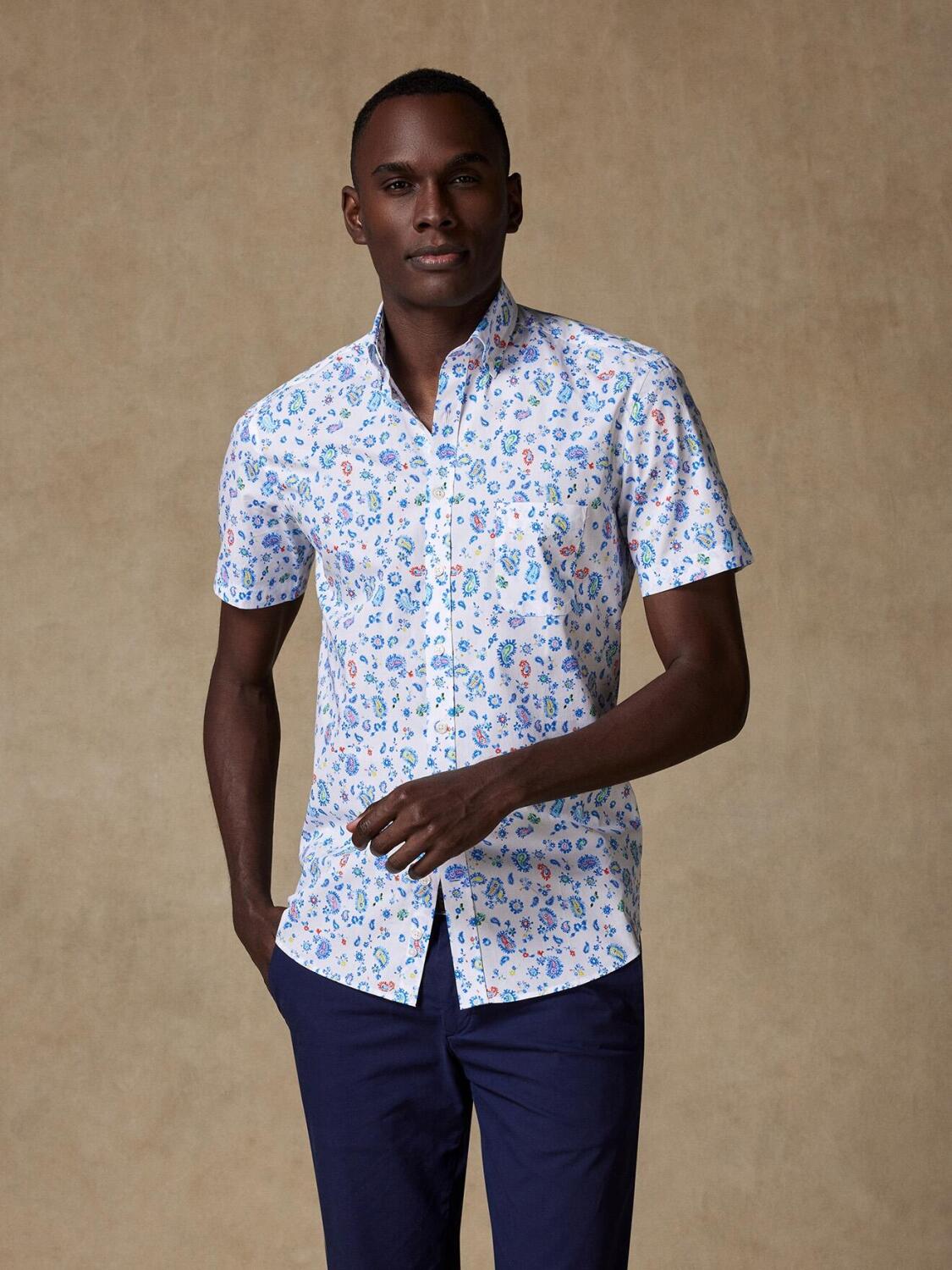 Kurzarmhemd Julius mit Blumendruck - Button-Down-Kragen