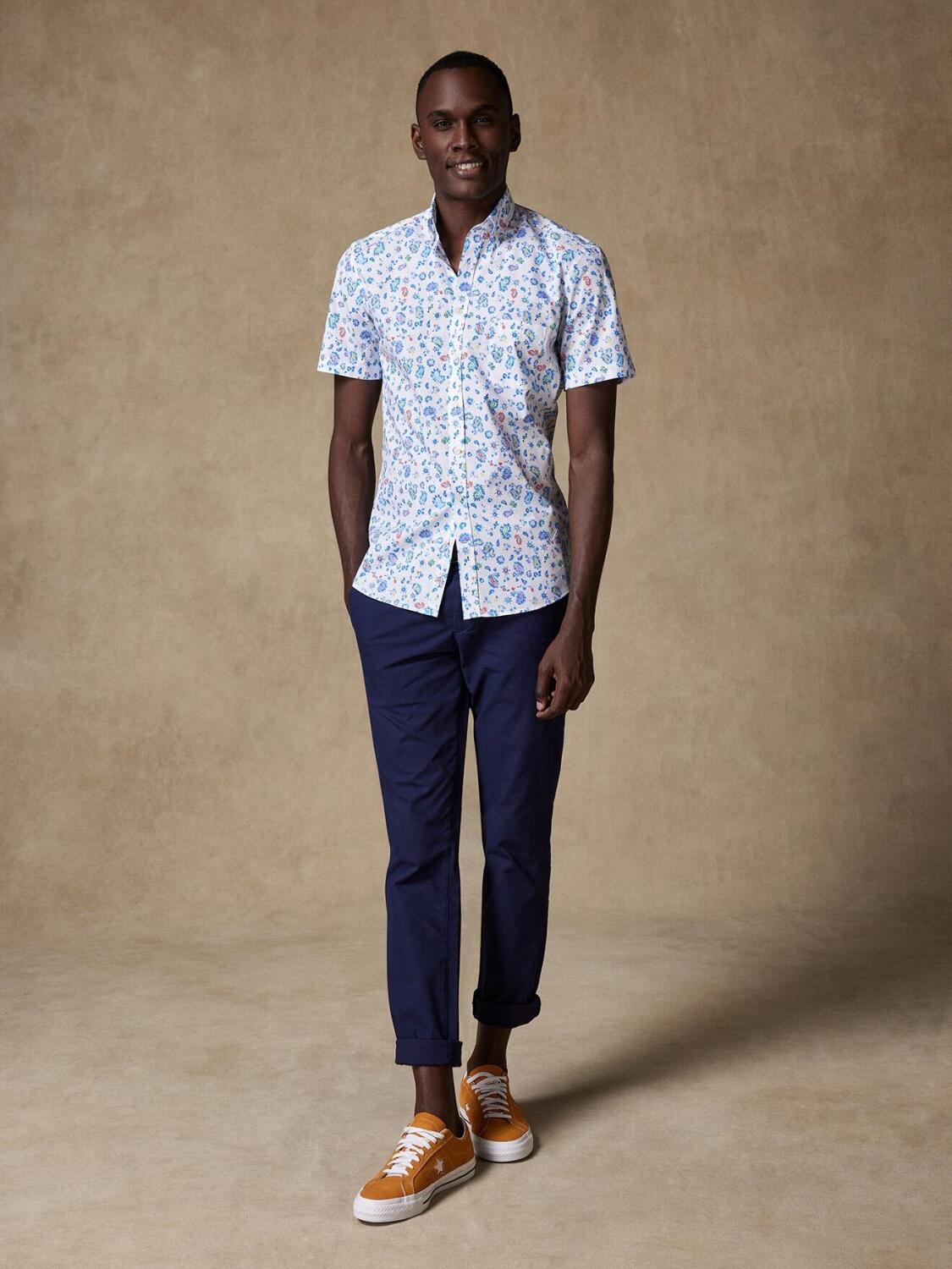 Kurzarmhemd Julius mit Blumendruck - Button-Down-Kragen