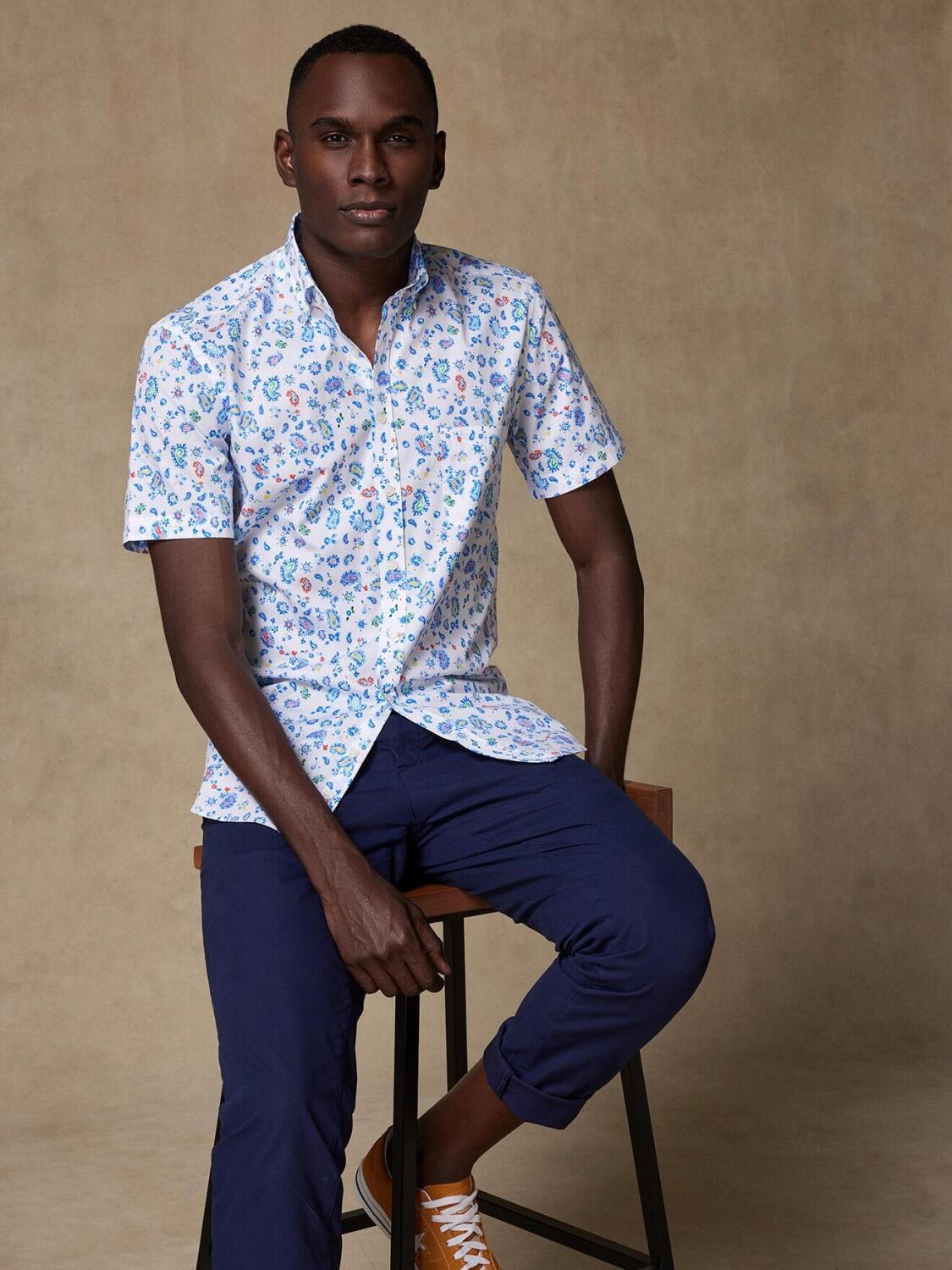 Kurzarmhemd Julius mit Blumendruck - Button-Down-Kragen