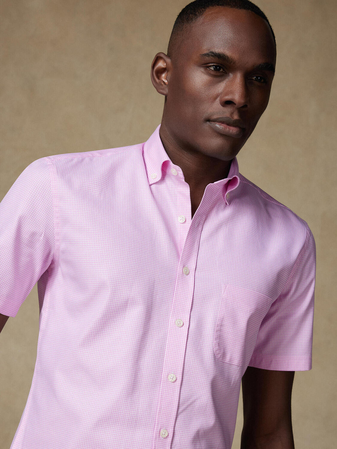 Camisa de manga corta Landry de vichy rosa - Cuello abotonada