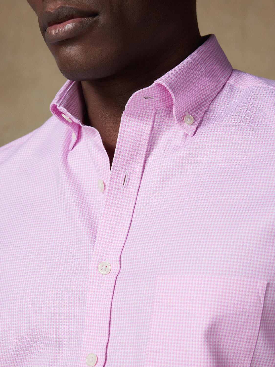 Camisa de manga corta Landry de vichy rosa - Cuello abotonada