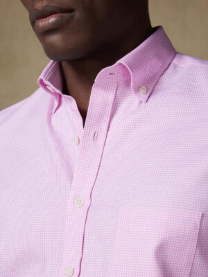 Camisa de manga corta Landry de vichy rosa - Cuello abotonada