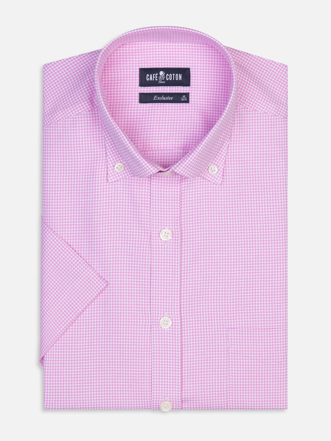 Camisa de manga corta Landry de vichy rosa - Cuello abotonada