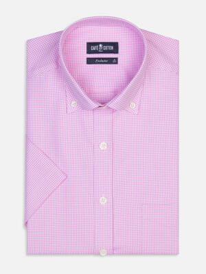 Camisa de manga corta Landry de vichy rosa - Cuello abotonada