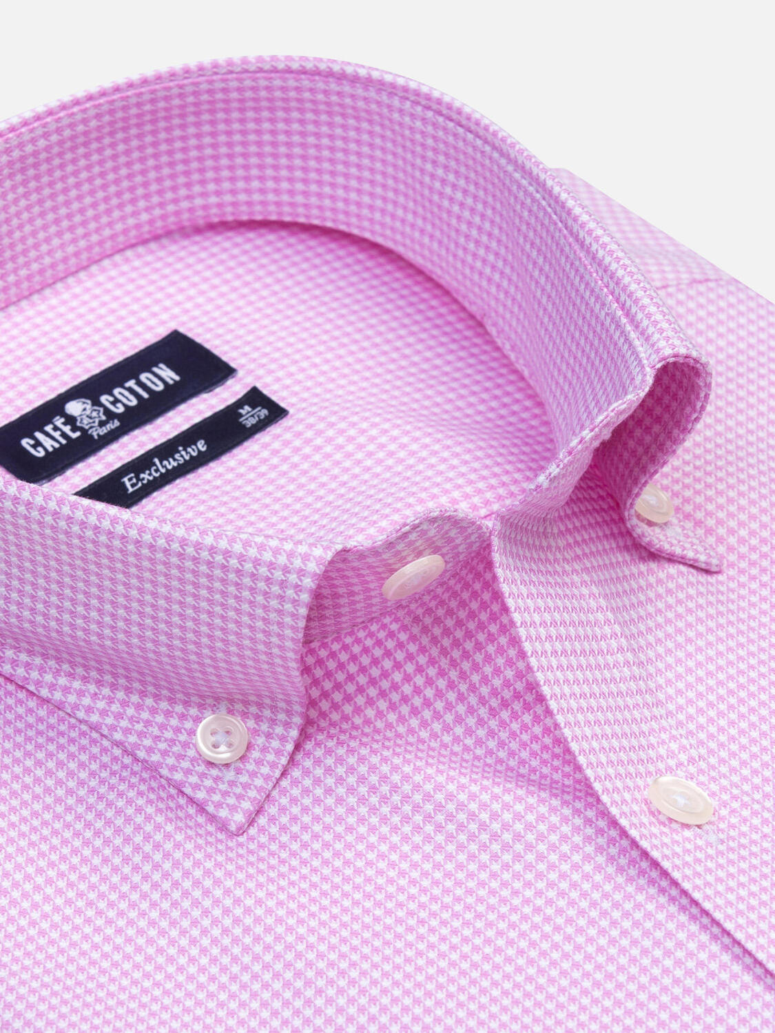 Camisa de manga corta Landry de vichy rosa - Cuello abotonada