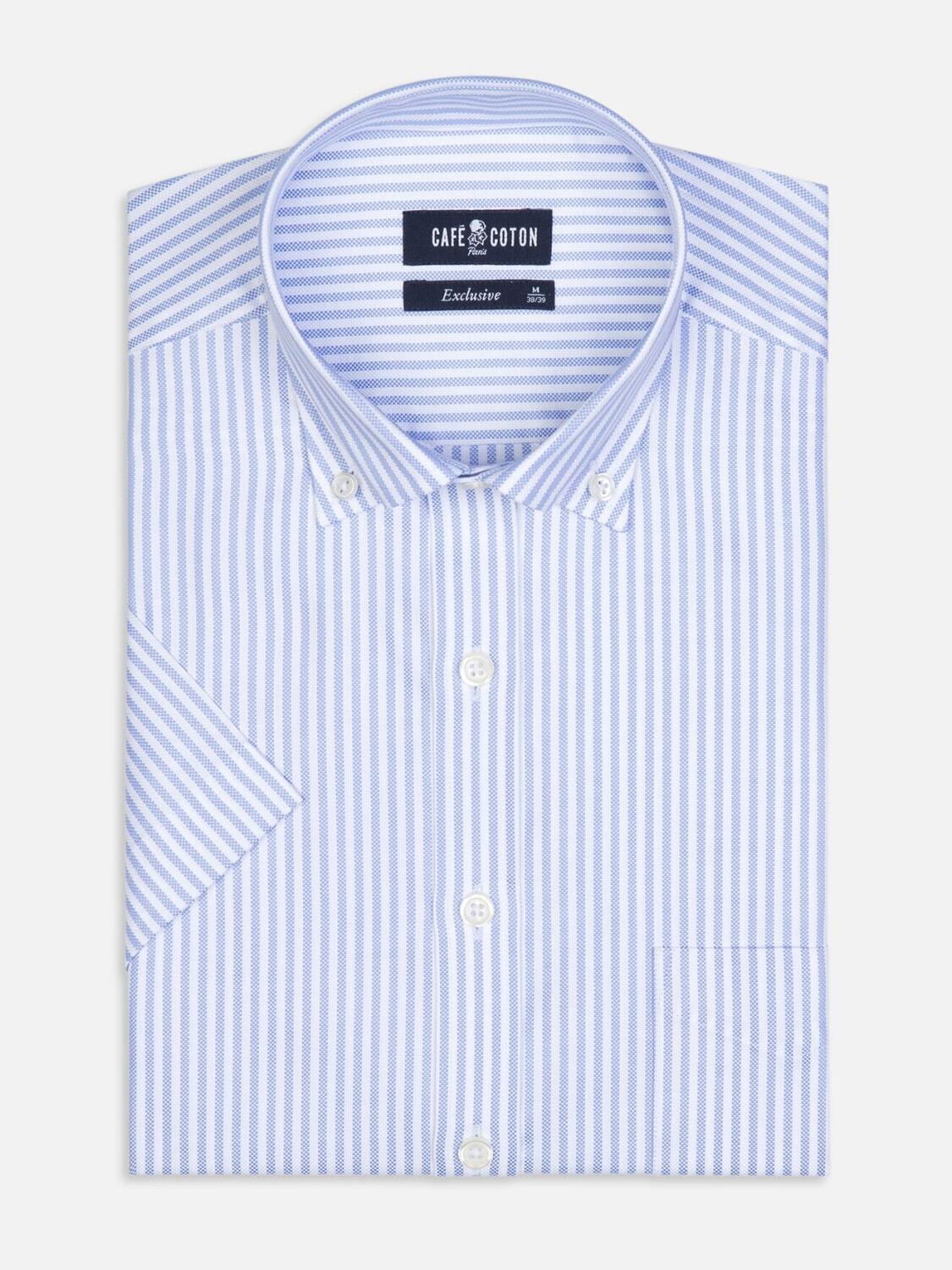 Liam sky blue stripe short sleeves shirt  - Buttoned collar