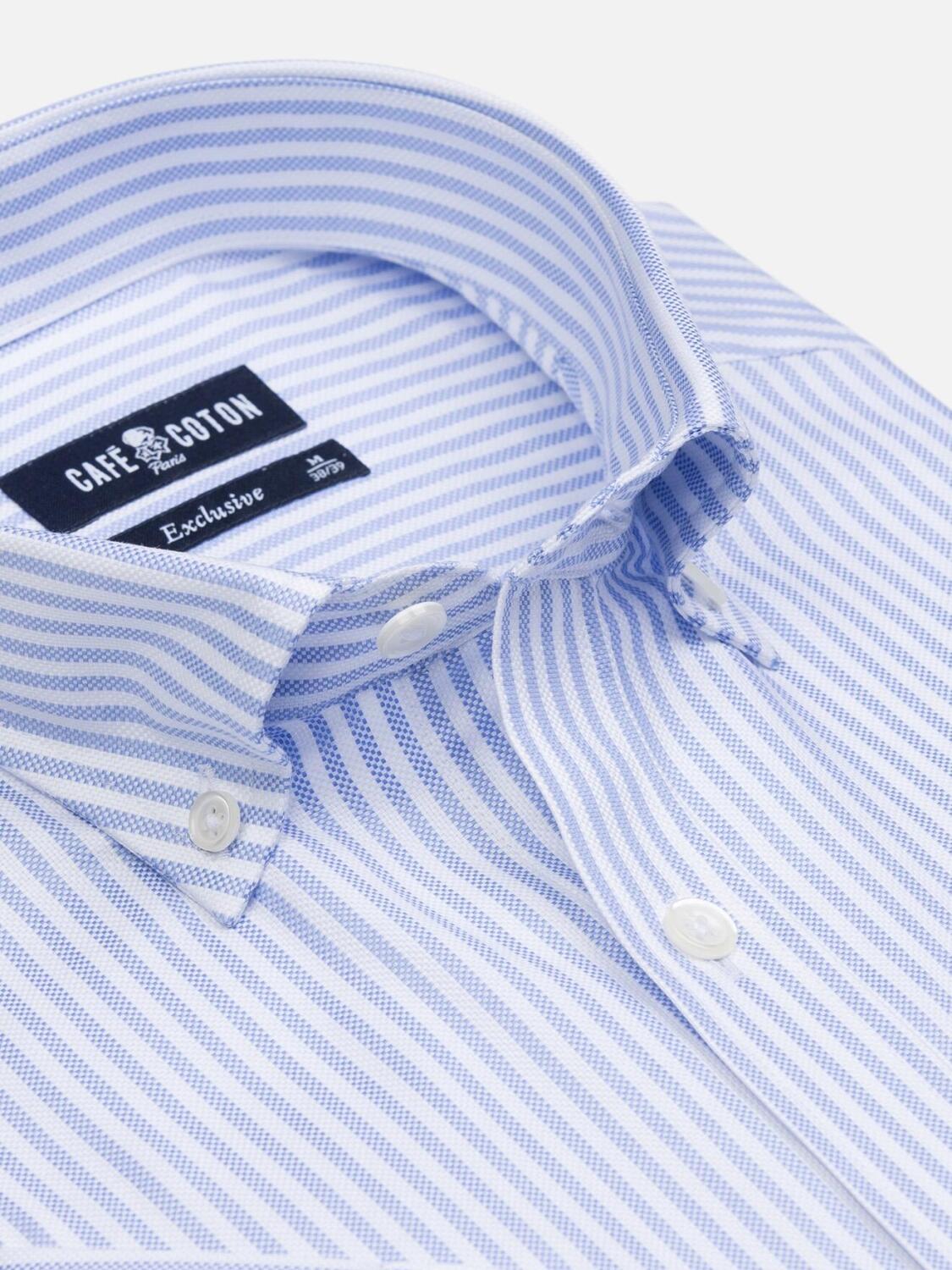Liam sky blue stripe short sleeves shirt  - Buttoned collar