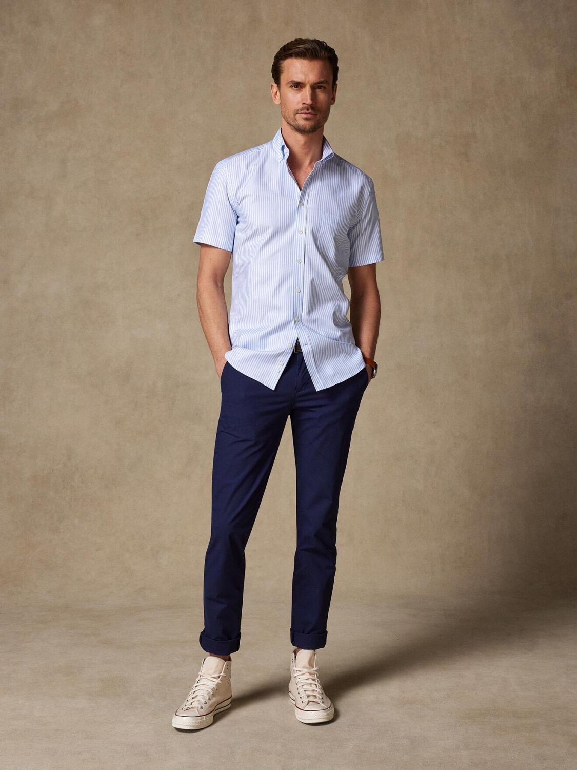 Liam sky blue stripe short sleeves shirt  - Buttoned collar