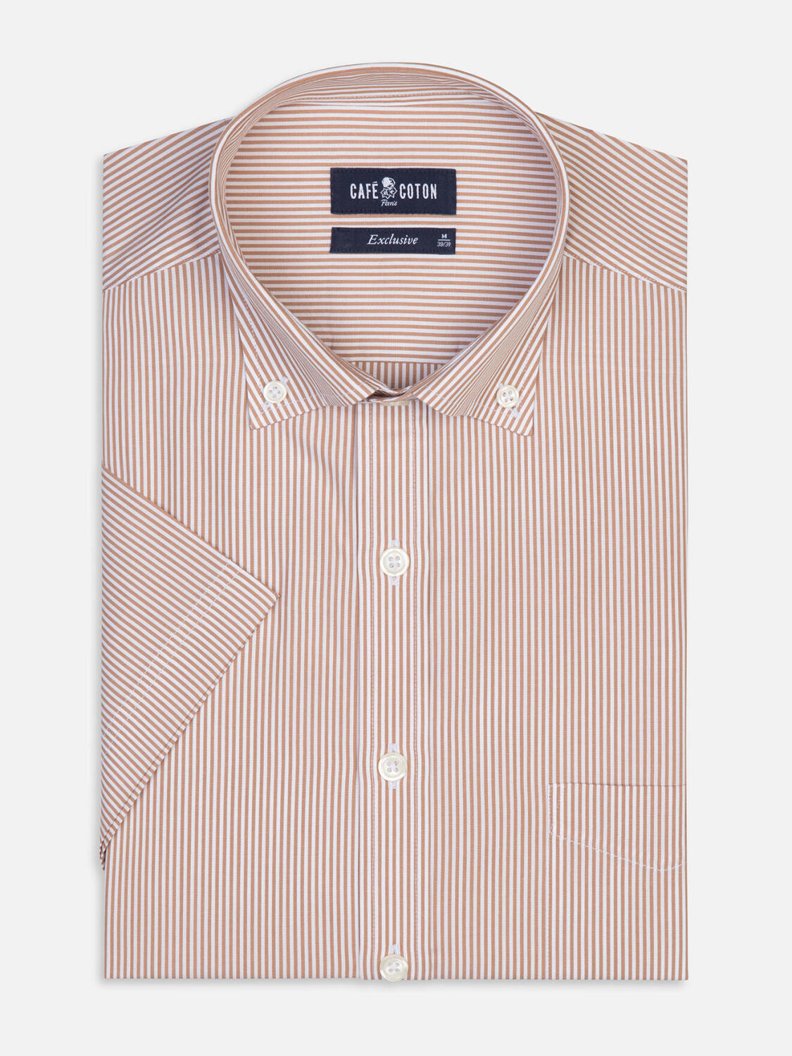 Camicia a maniche corte Menthon a righe havana - Colletto button-down