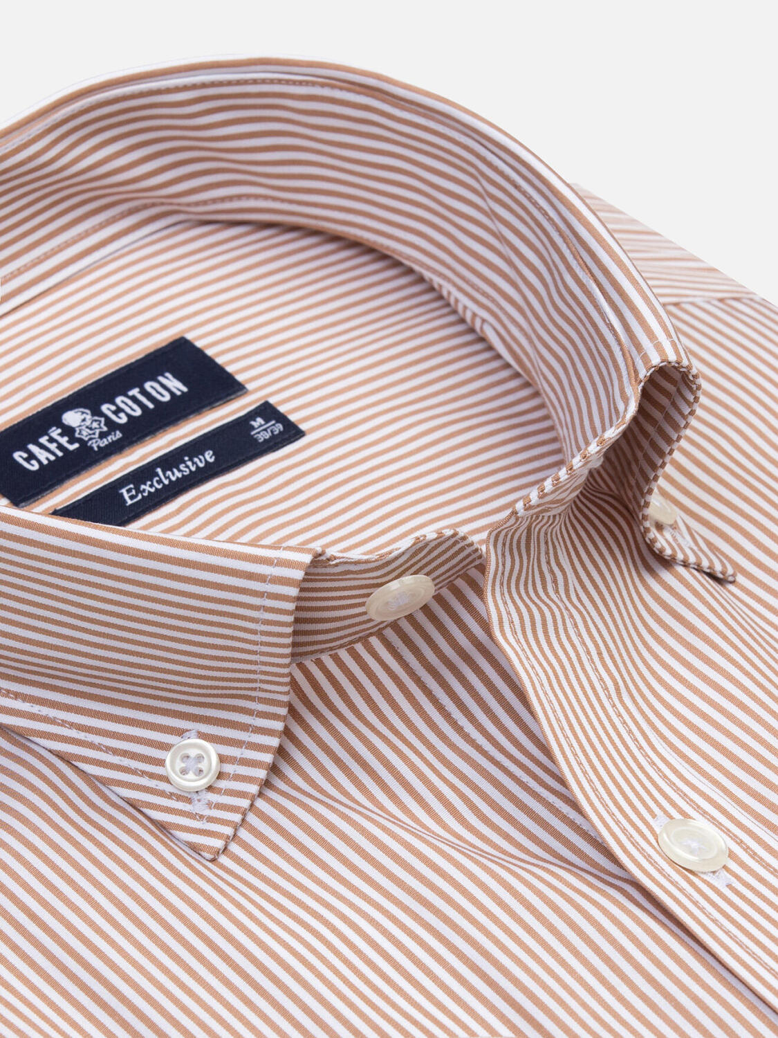 Camicia a maniche corte Menthon a righe havana - Colletto button-down