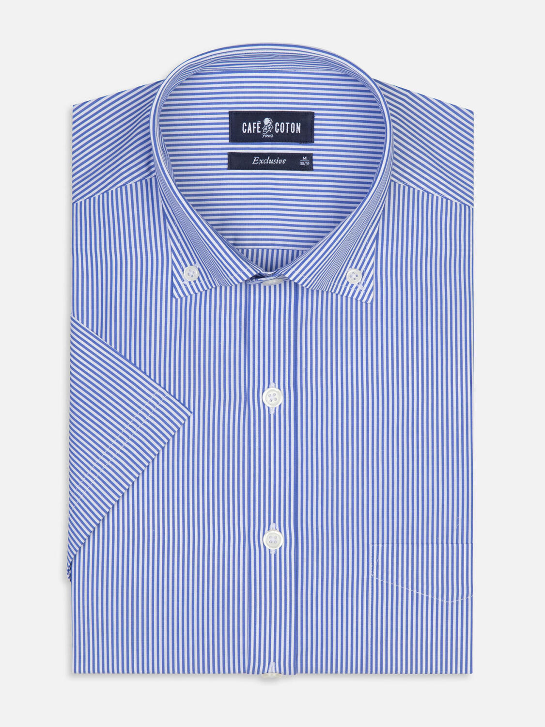 Camicia a maniche corte Menthon a righe blu - Colletto button-down