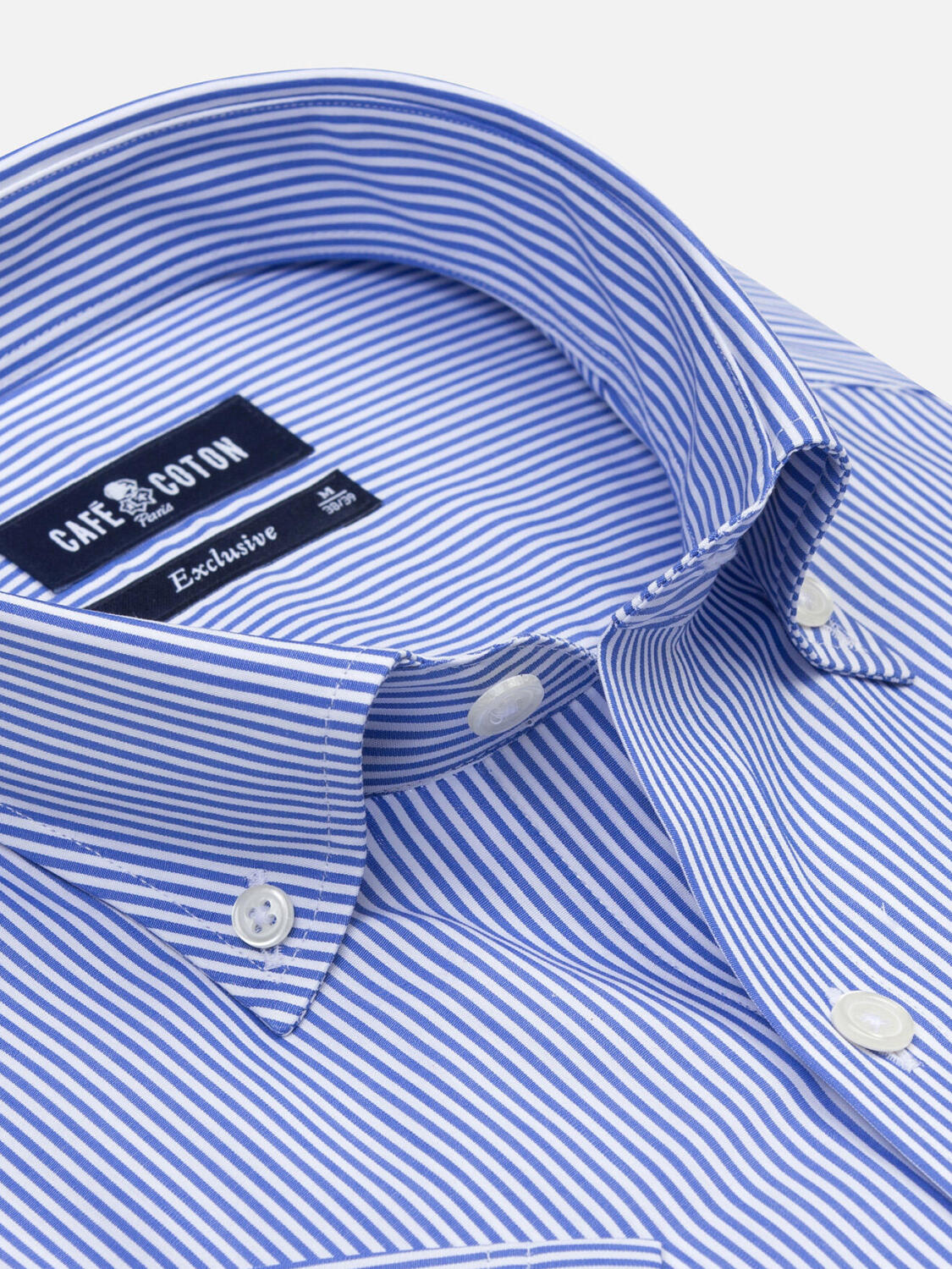 Camicia a maniche corte Menthon a righe blu - Colletto button-down