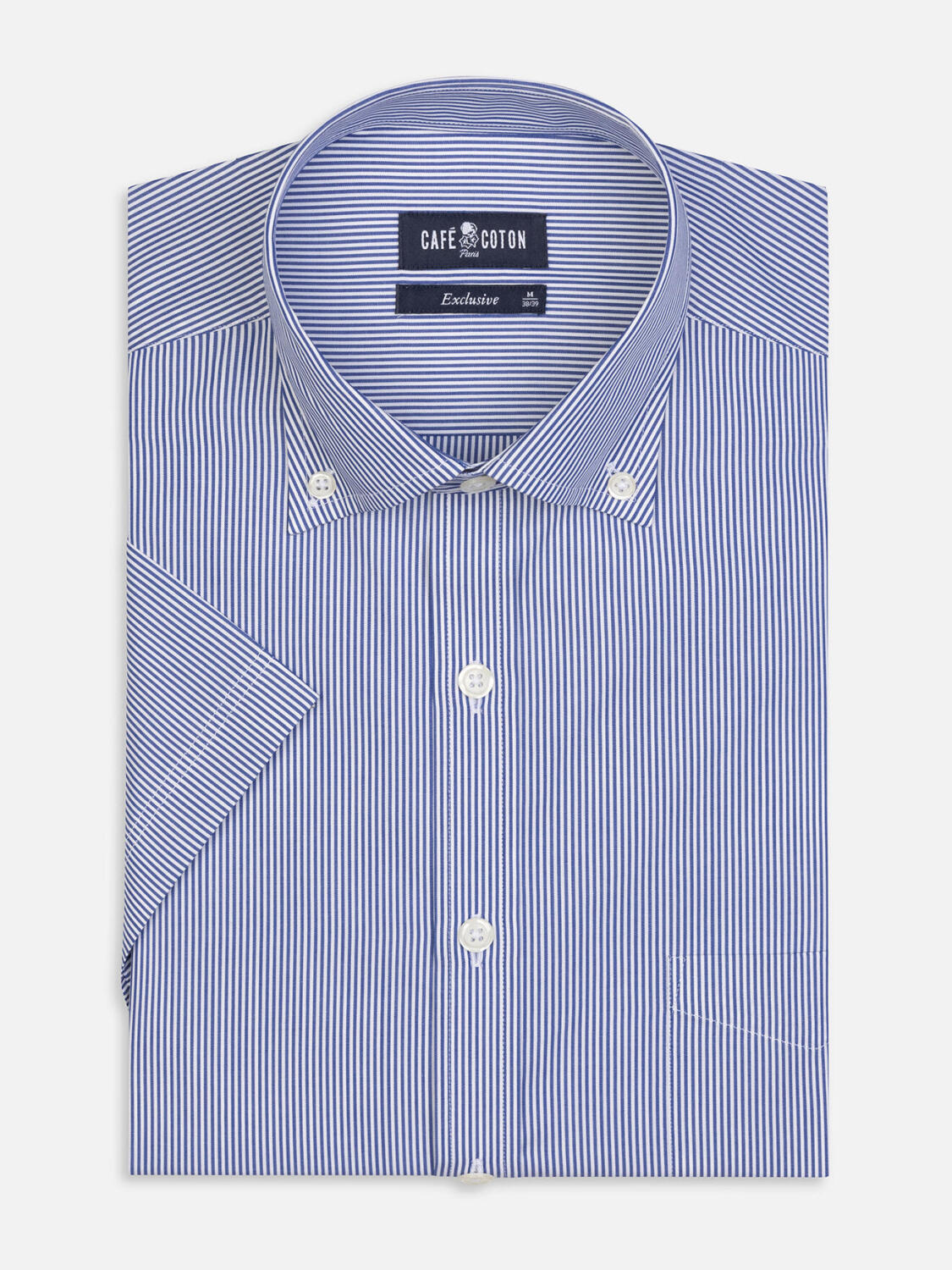 Camisa manga corta Menthon rayas marineras - Cuello Abotonado