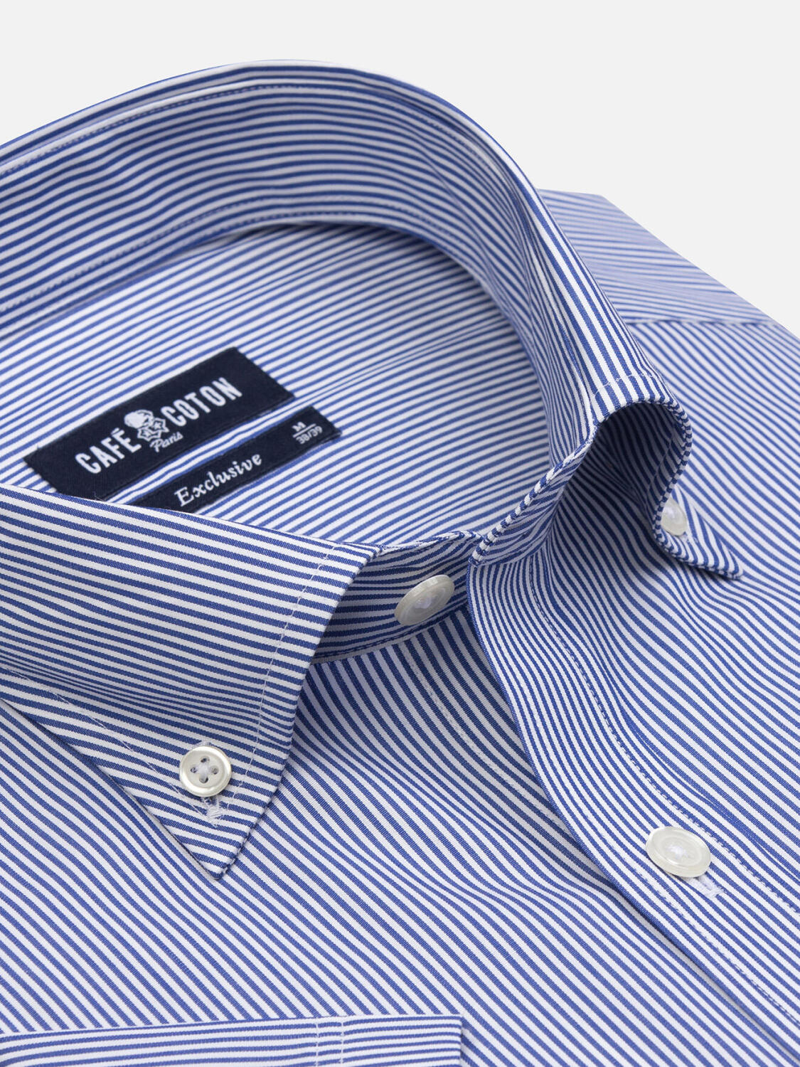 Camisa manga corta Menthon rayas marineras - Cuello Abotonado