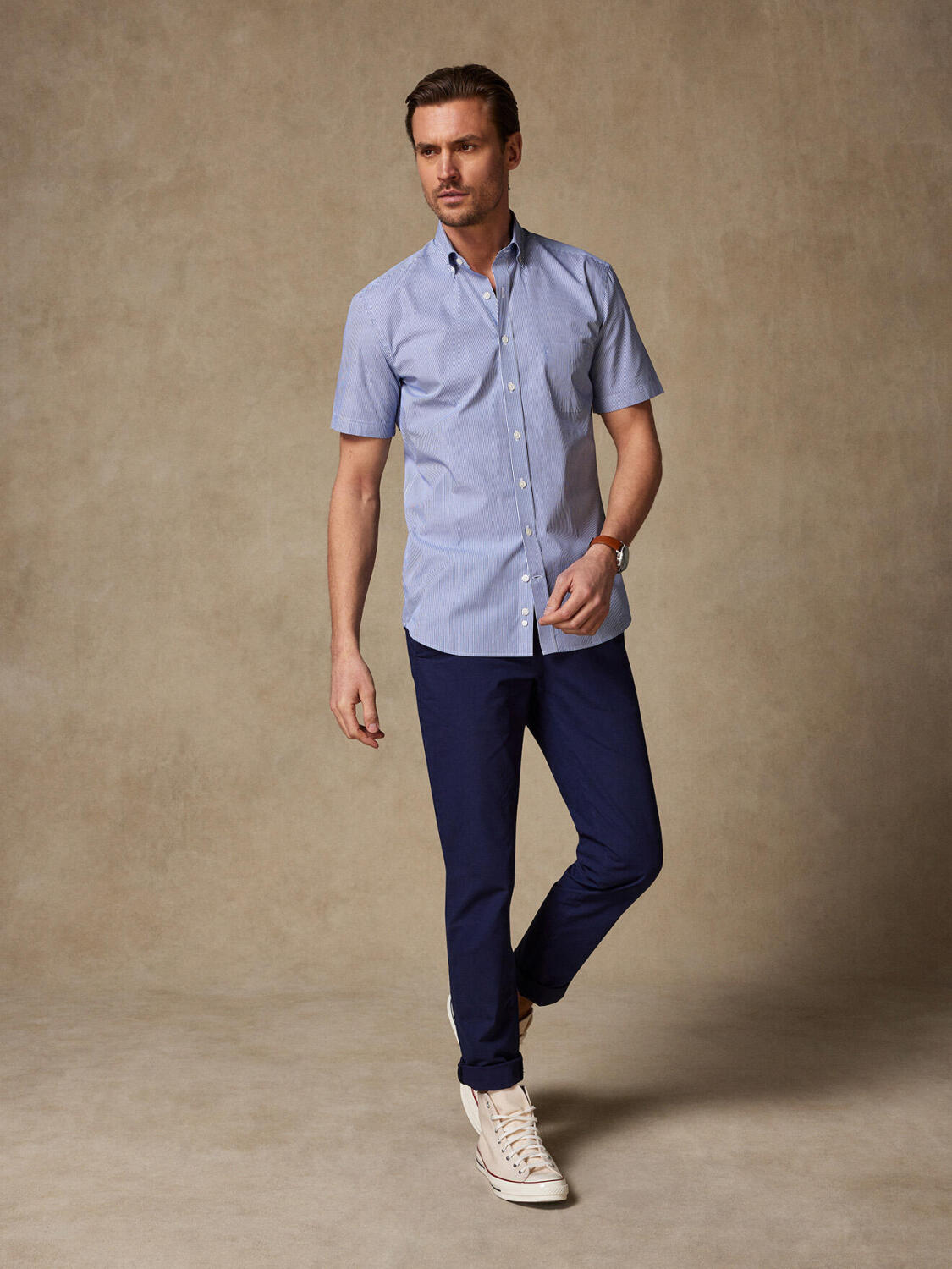 Camisa manga corta Menthon rayas marineras - Cuello Abotonado