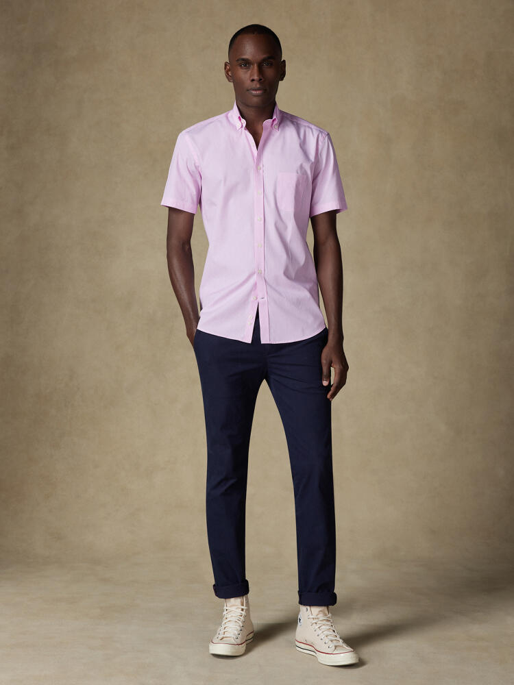 Camicia a maniche corte Menthon a righe rosa - Colletto button-down