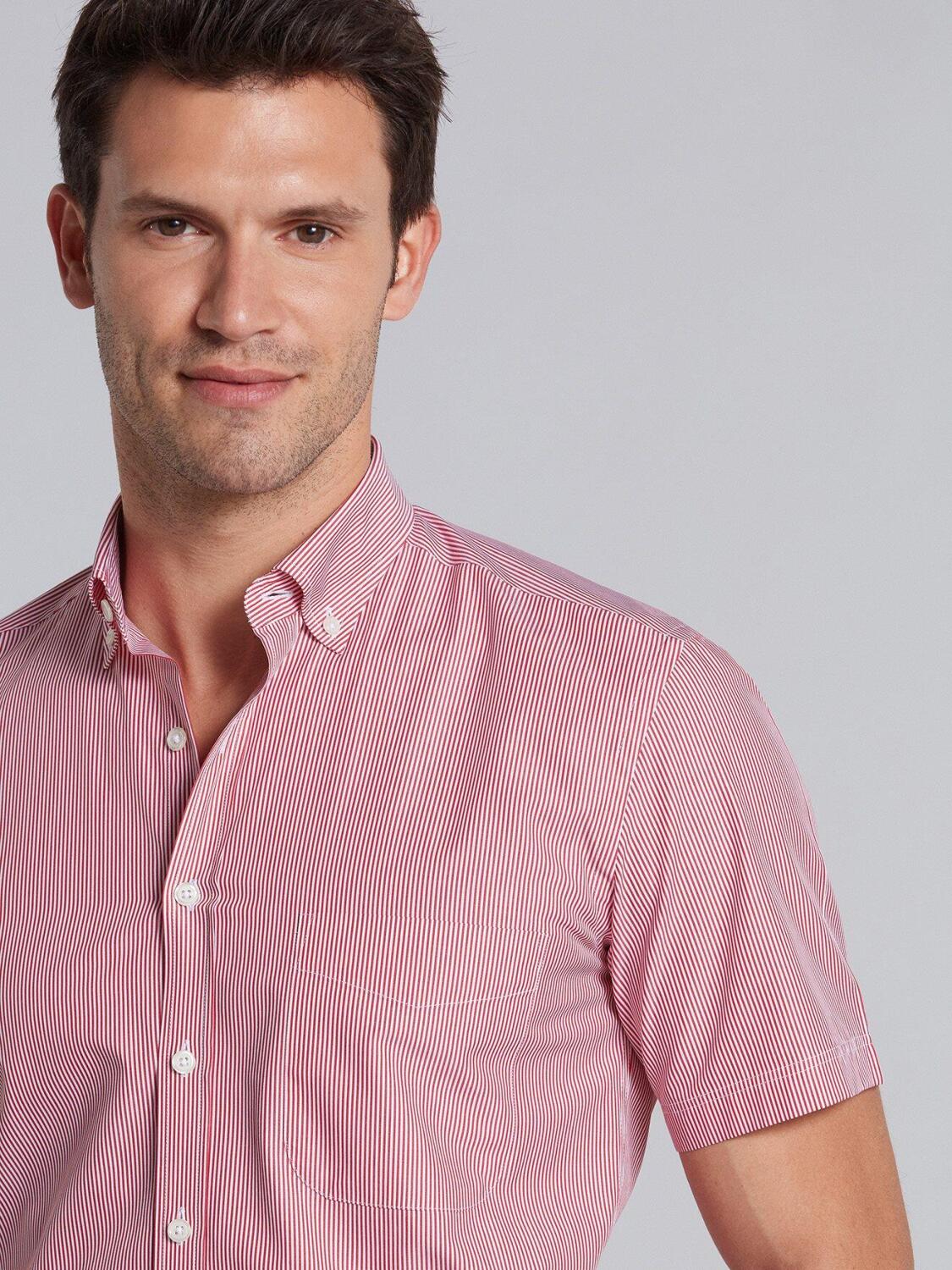 Chemise Menthon &agrave; rayures rouges  - Manches Courtes