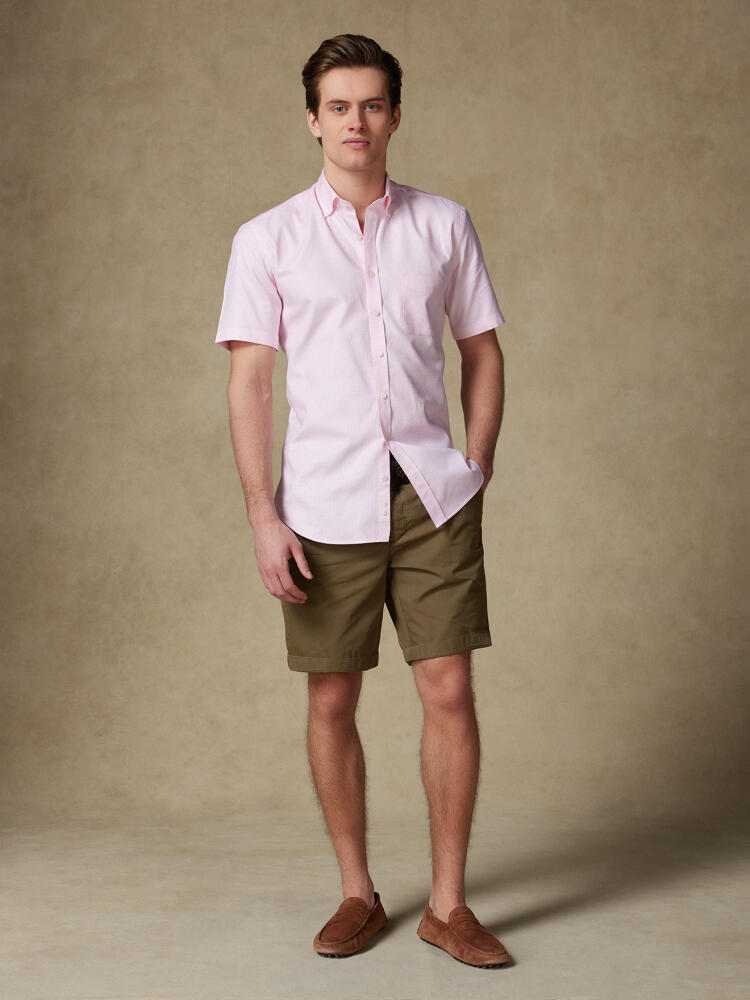 Miles Kurzarmhemd in rosa Korbgeflecht   - Button down Kragen