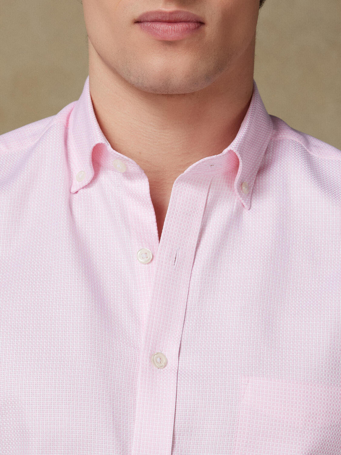 Miles short sleeves shirt in pink basketweave   - Button down collar