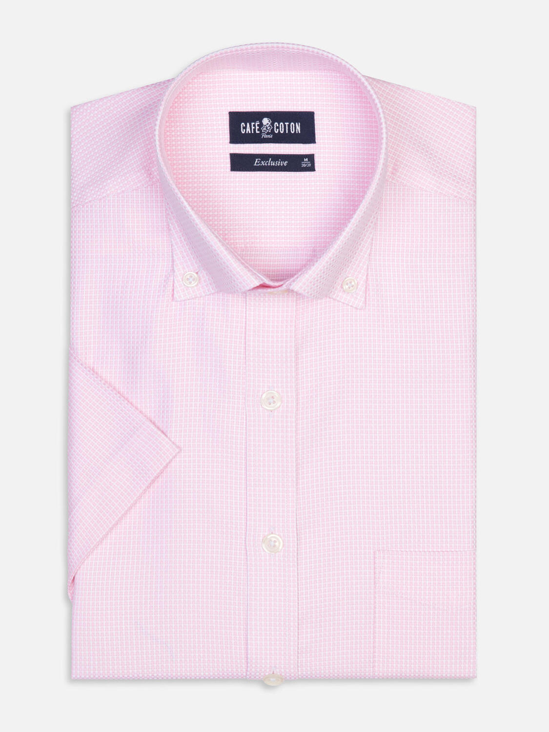 Miles short sleeves shirt in pink basketweave   - Button down collar
