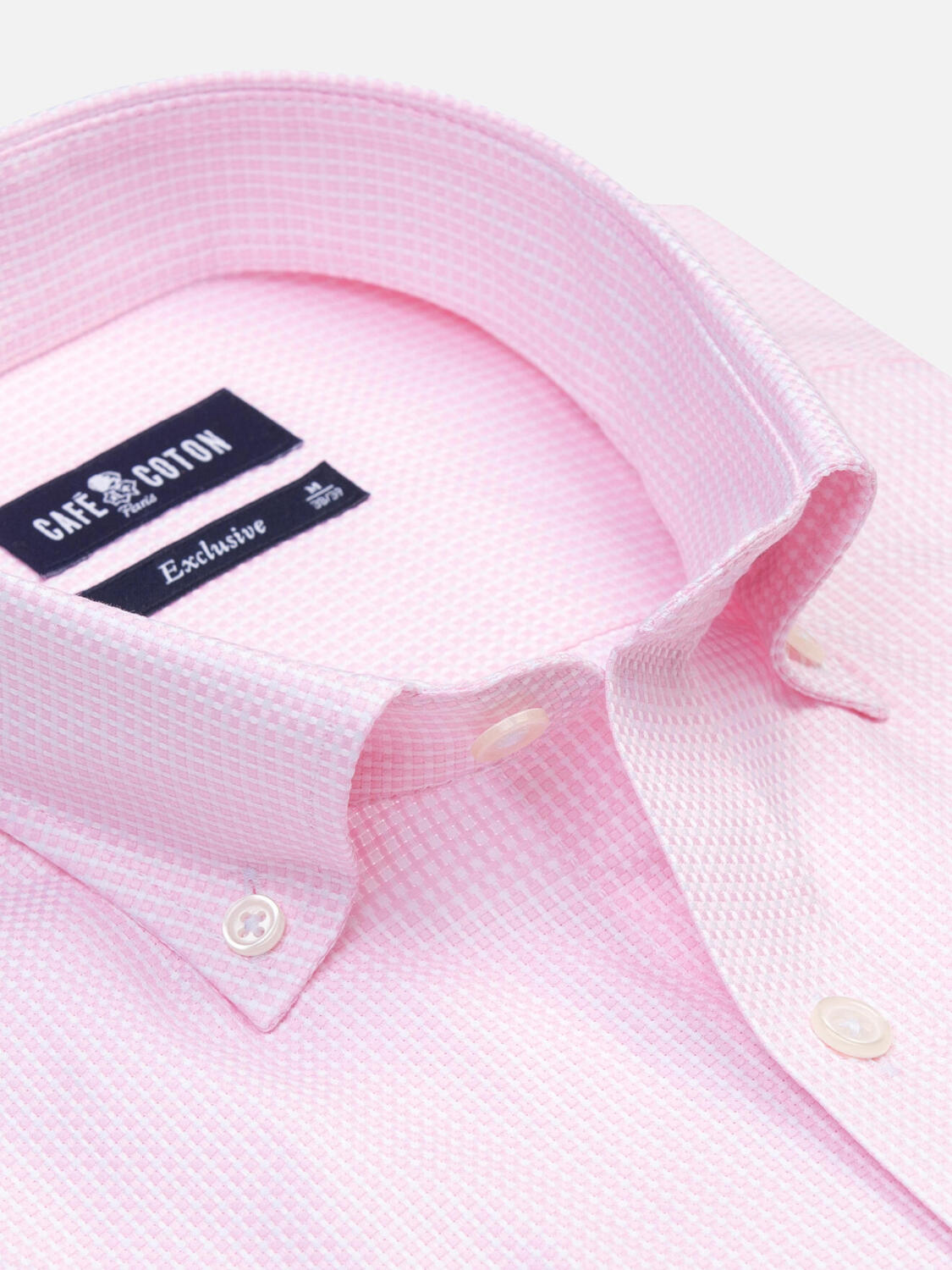 Miles short sleeves shirt in pink basketweave   - Button down collar