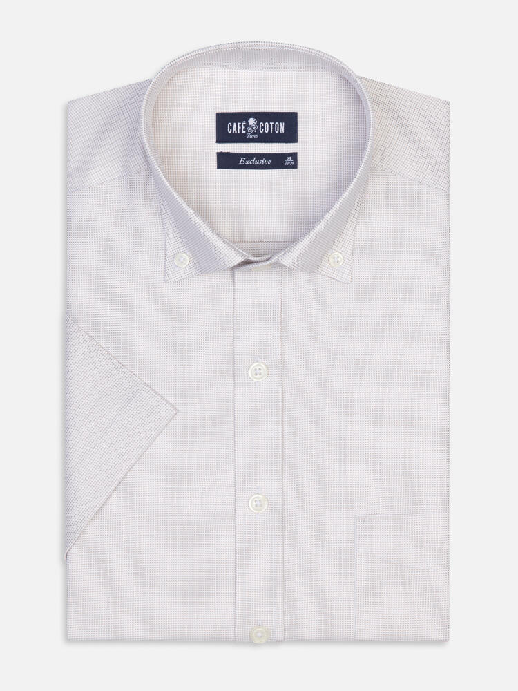 Camicia a maniche corte in natté sabbia - Colletto button-down