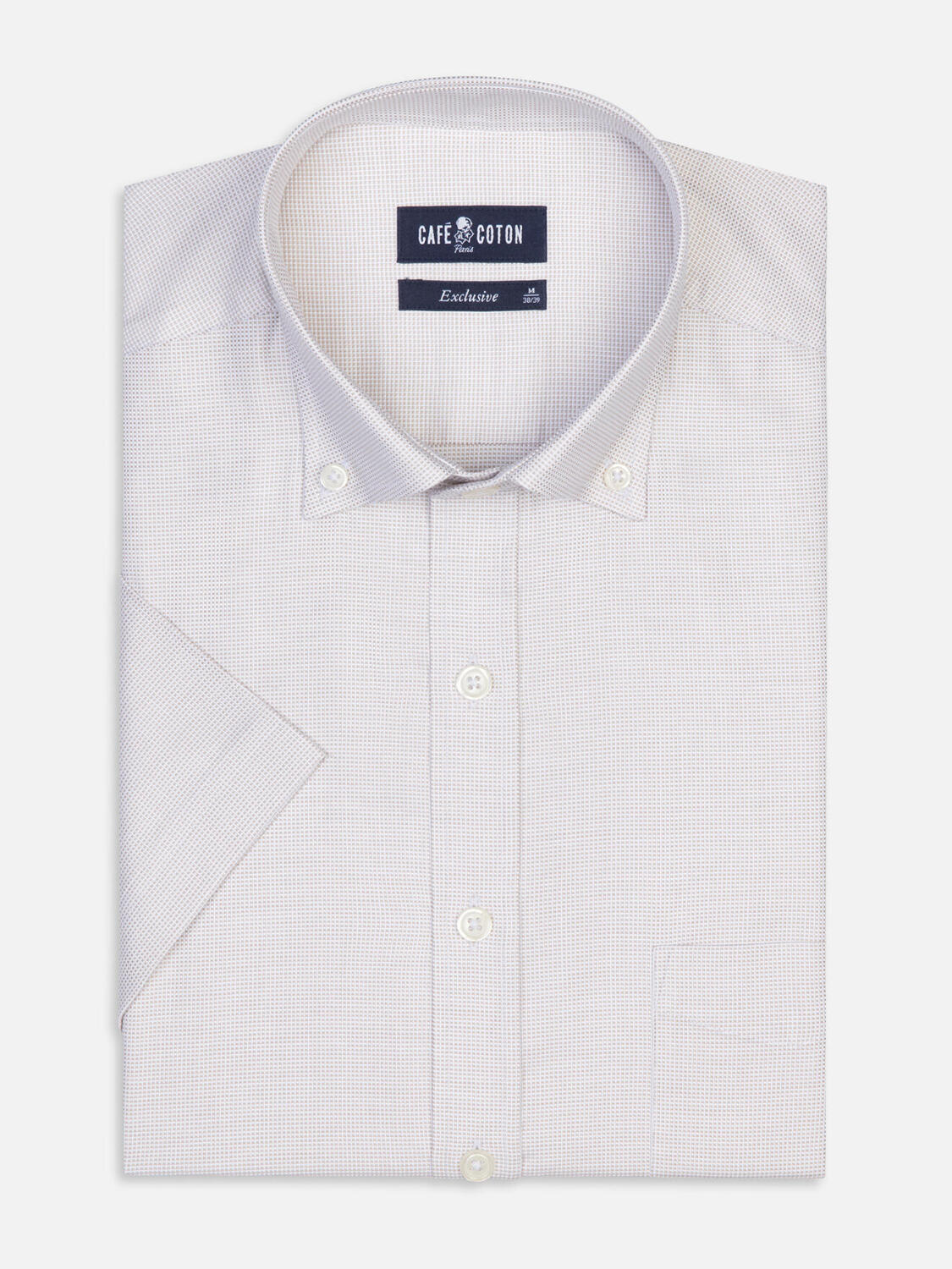 Chemise manches courtes en natté sable - Col boutonné