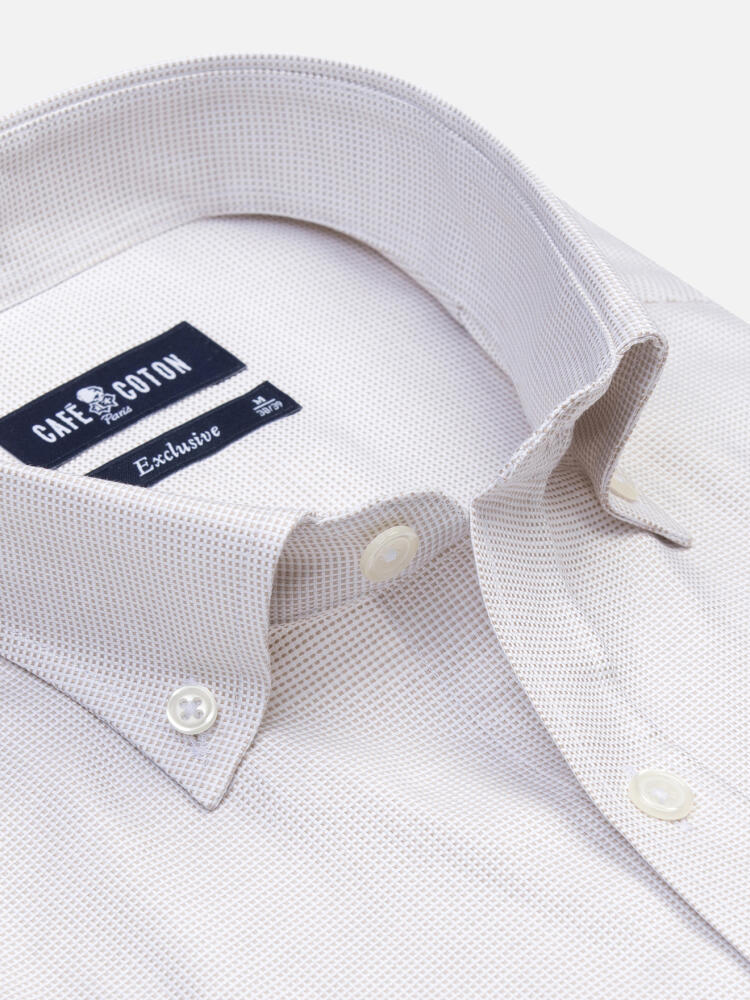 Camicia a maniche corte in natté sabbia - Colletto button-down