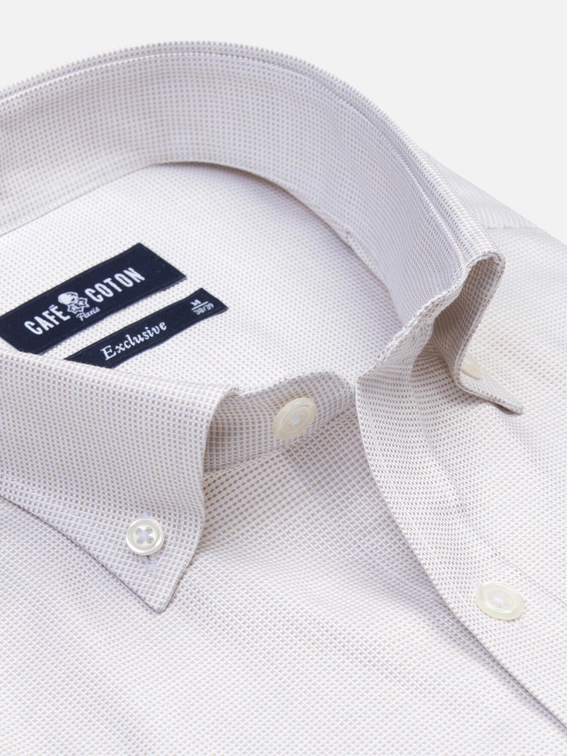 Chemise manches courtes en natté sable - Col boutonné