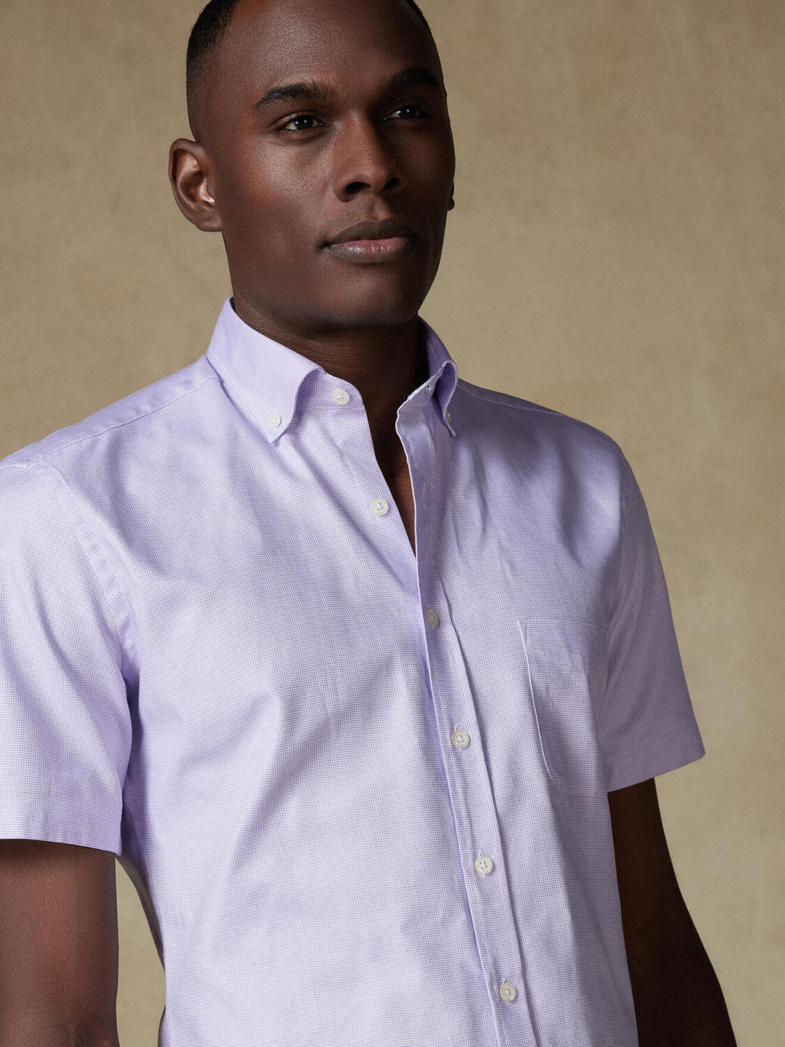 Basketweave short sleeves shirt lilac   - Button down collar
