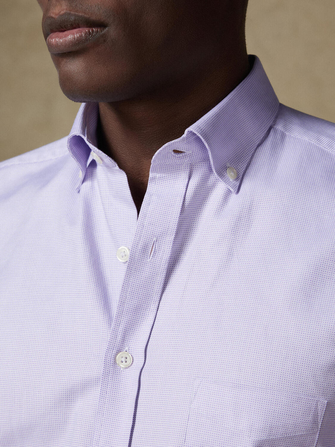 Basketweave short sleeves shirt lilac   - Button down collar