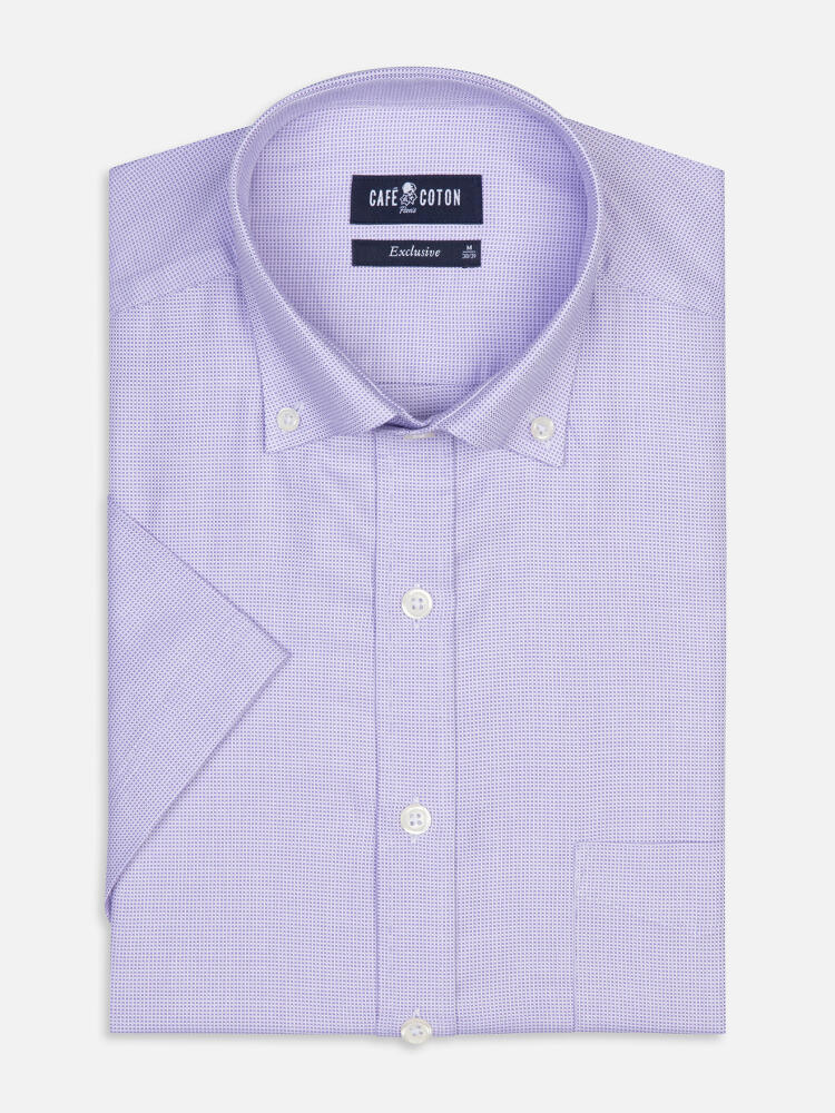 Korbgeflecht Kurzarmhemd flieder   - Button down Kragen
