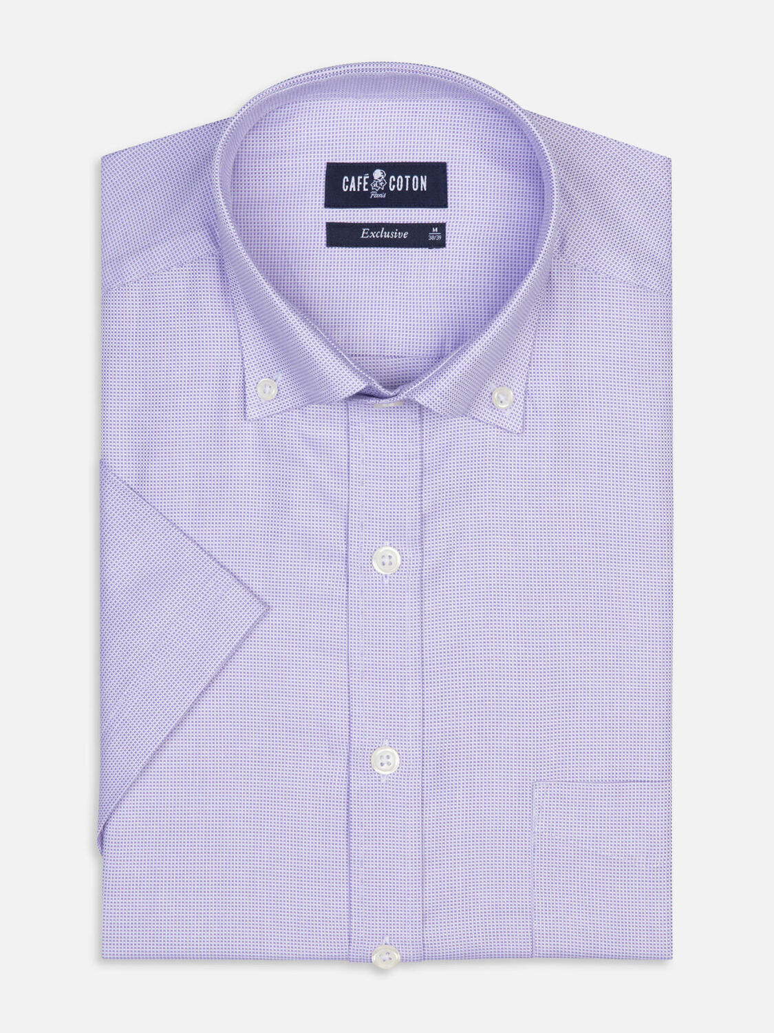 Basketweave short sleeves shirt lilac   - Button down collar